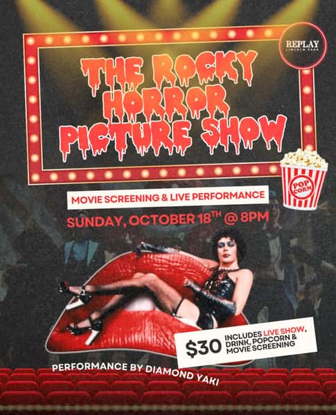 Letās do the Time Warp again šš¬
The Rocky Horror Picture Show takes over Replay this Sunday, October 18 at 8PM with a movie screening and live performance by Diamond Yaki
Your $30 ticket includes the live show, movie screening, popcorn, and a drink, so come ready for a full night of camp, chaos, and cult-classic fun
Dress up, sing along, and settle in for one very wild Sunday night at Replay Lincoln Park ššæāØ comment āTIMEWARPā to get the ticket link sent directly to your inbox!
#replaylincolnpark #chicago #rockyhorrorpictureshow #rockyhorror #halloween