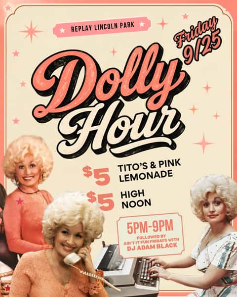 Happy 9/25, yāall š Consider this your official excuse to clock out early and Dolly up!
Dolly Hour is back this Friday from 5-9PM with $5 Titoās & Pink Lemonades, $5 High Noons, and plenty of pink, retro 9 to 5 energy
Then stick around for Aināt It Fun Fridays with @the_adamblack to keep the night going š¶
Friday, September 25, 5-9pm, 21 and up, no cover. See you there!
#replaylincolnpark #dollyparton #friday #happyhour #chicago