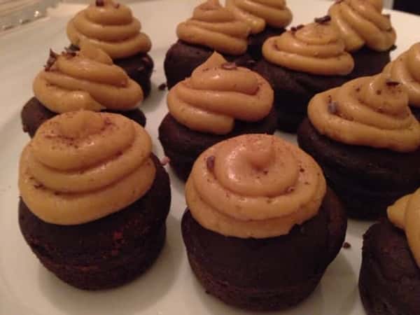Mini chocolate cupcakes with amazing frosting.