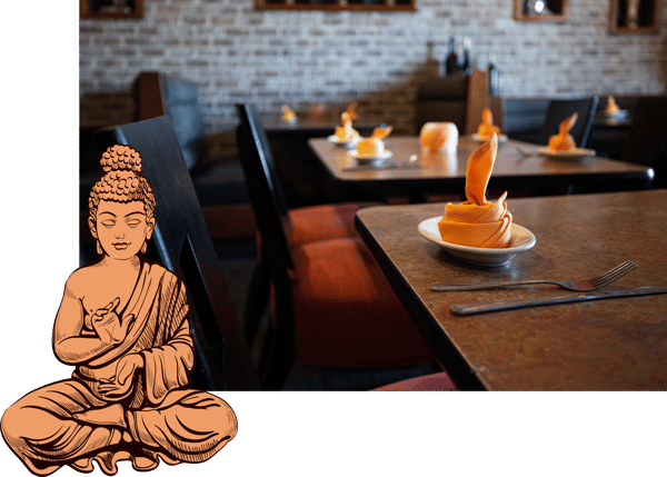 interior image with buddha graphic