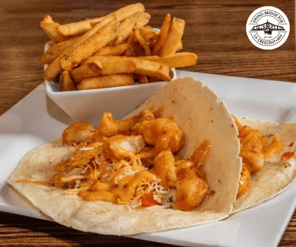 shrimp tacos with logo
