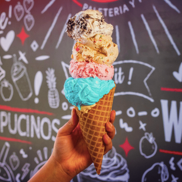 ice cream scoops in cone