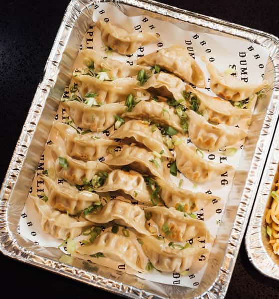 A pan of dumplings