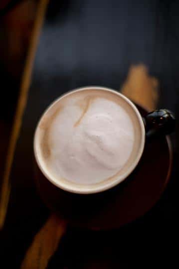 overhead view of a cup of coffee