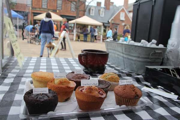tray of muffins on a table outside