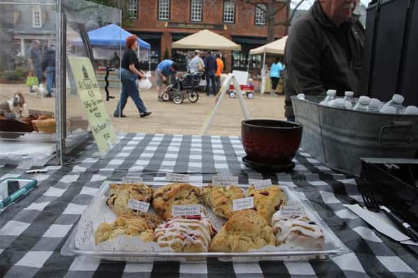 tray of scones on a table outside