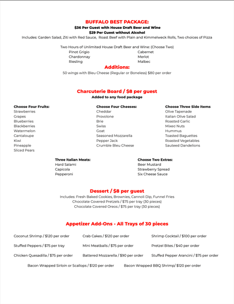 Private Lunch Menu