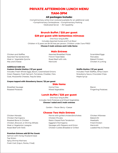 Private Lunch Menu