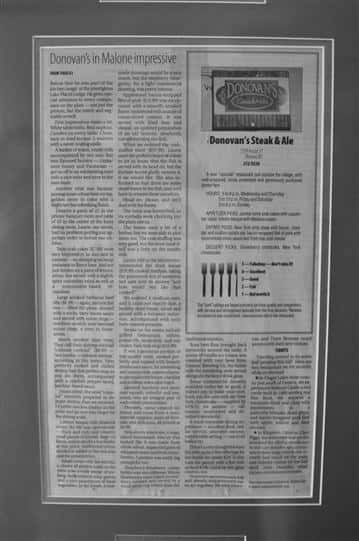 Donovan's Steak and Ale in a newspaper ad.