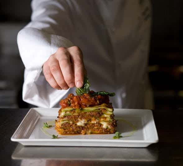 chef plating lasagna