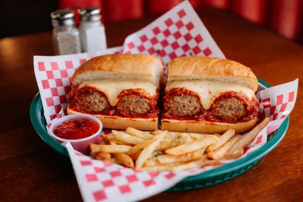 Meatball hero with fries