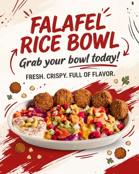 A whole lot of goodness in one bowl! 💚 Our Falafel Rice Bowl comes loaded with fluffy basmati rice, 5 crispy falafels, creamy hummus, crunchy cucumbers, juicy tomatoes, pickled turnips, pickled red cabbage, chickpeas, roasted eggplant, and mild garlic sauce. 🔥🥒

Ready for your next bowl fix? Come dine with us or order online for pickup!

🌐 www.andshawarma.co/popmenu-order

#AndShawarma #FalafelRiceBowl #FalafelLovers #HalalFood #MediterraneanFood #GaithersburgEats #RiceBowlGoals