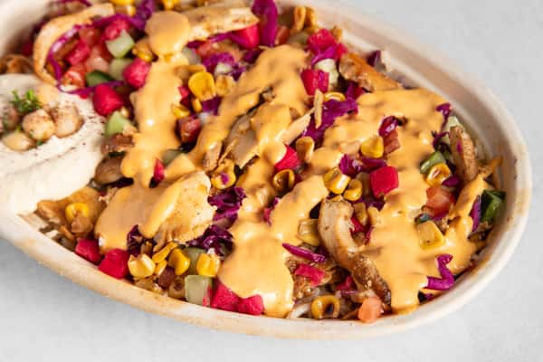 Close up of Chicken Shawarma Rice Bow