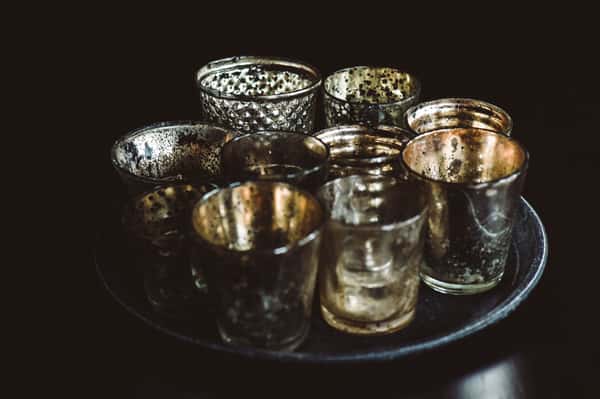 tray of silver shot glasses