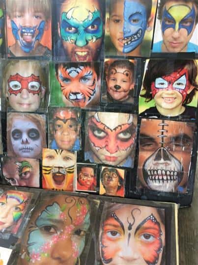 the menu of different face paintings to choose from