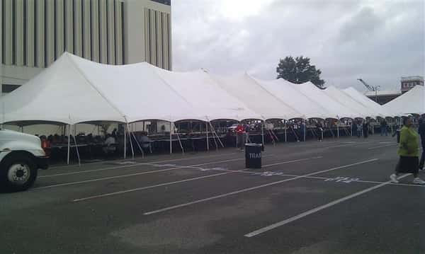 a large tent in a parking lot