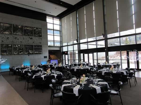 Big event room decorated and set for a special occasion