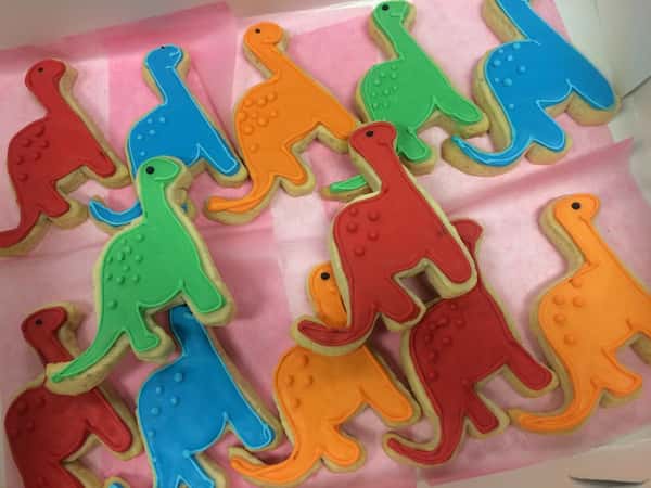 dinosaur decorated sugar cookies