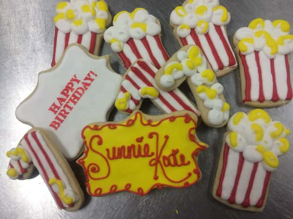 Popcorn decorated sugar cookies