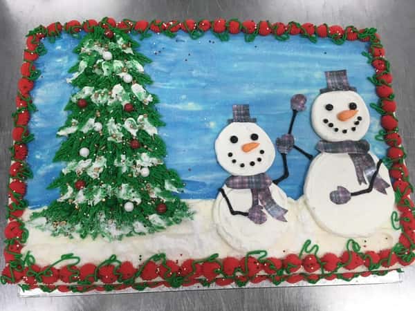 snowman sheet cake