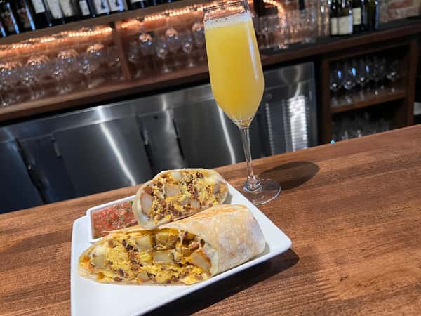 Breakfast burrito Mimosa Sunday Brunch