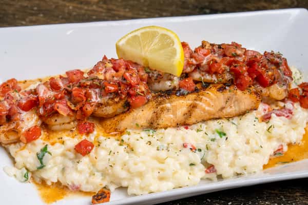 Salmon and scampi