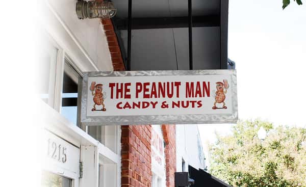 The Peanut Man candy & nuts sign over entrance
