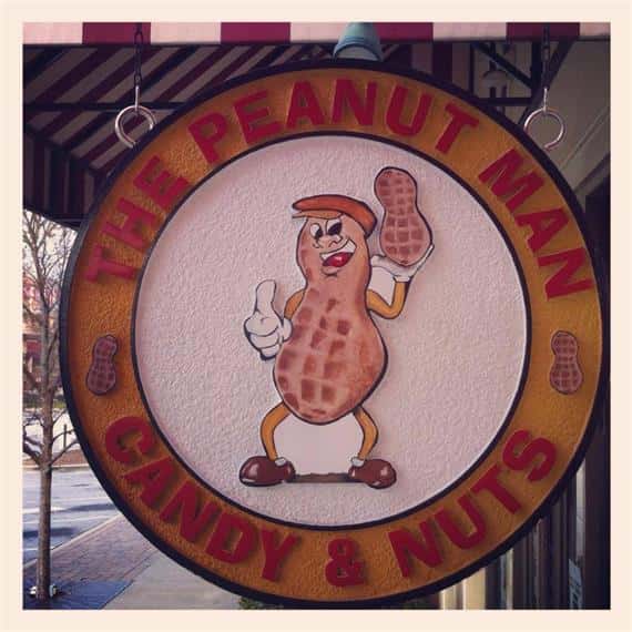 The Peanut Man, candy & nuts sign at entrance