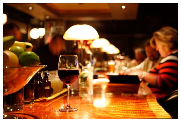 bar top with lamps