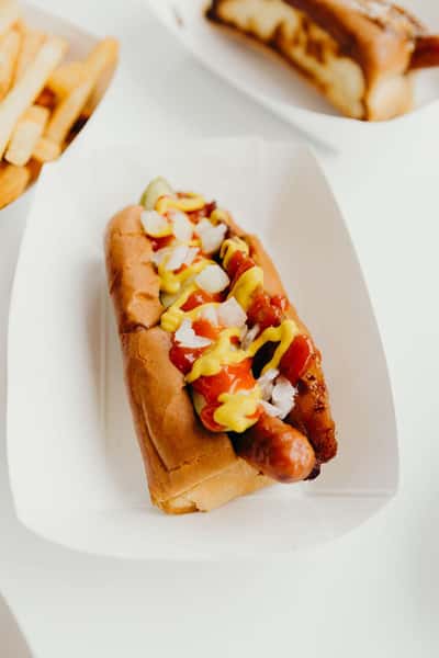 Bacon Super Dog: bacon, pickles,, ketchup, mustard, onions