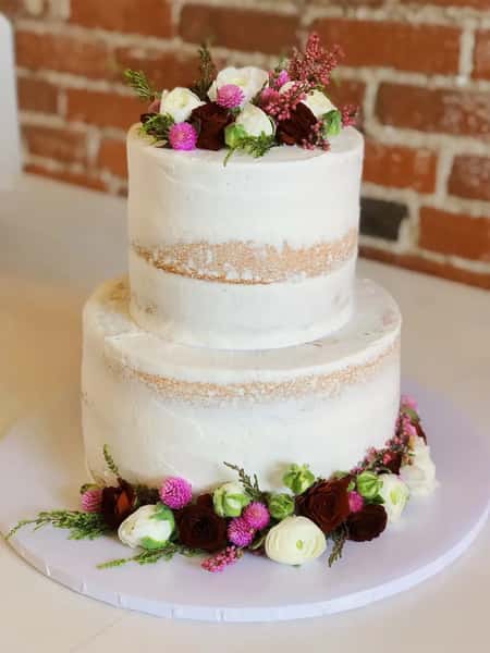Semi Naked with Floral Topper and Cake Board Decoration