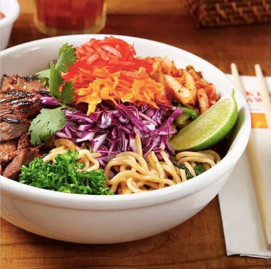 Spicy Asian Noodle Bowl with Grilled Teriyaki Steak
