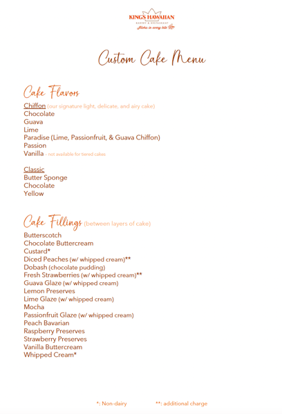 Custom Cake Menu