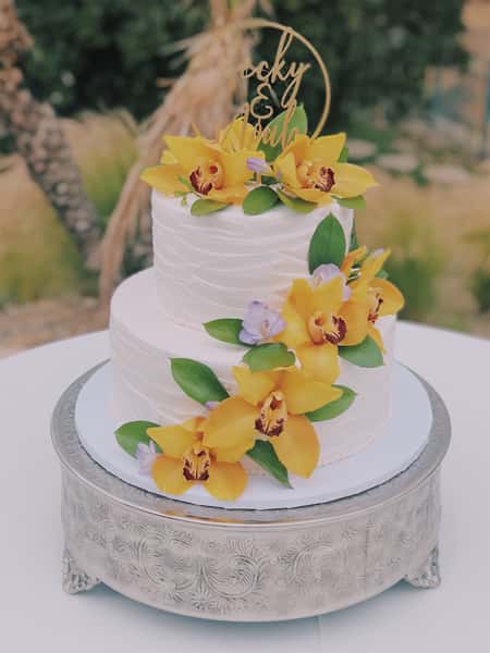 Wavy Scalloped Texture with Yellow Cymbidium Topper and Clusters