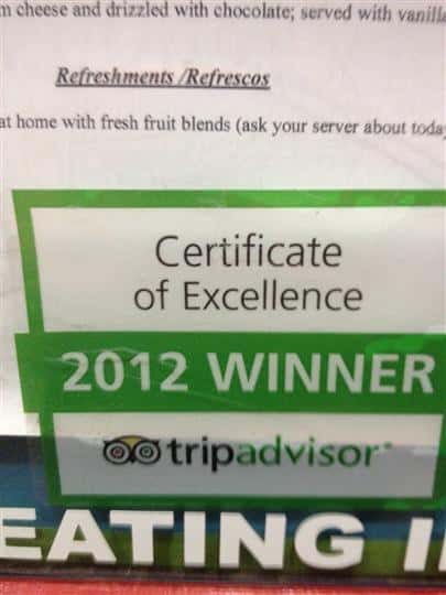certificate of excellence 2012 winner tripadvisor
