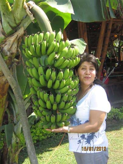 female posing with bananas