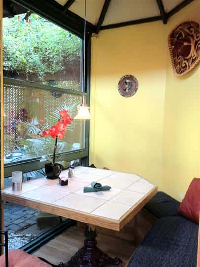 table next to a window