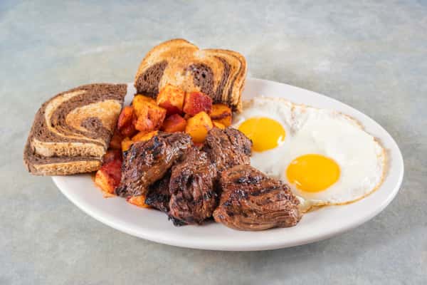 Bourbon Steak Tips & Eggs