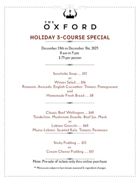 Holiday Dinner Prefix Menu 2025