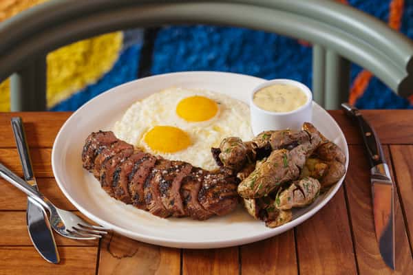 Grilled Flat Iron Steak & Eggs