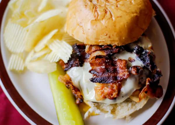 Hamburger on a Roll with French Fries