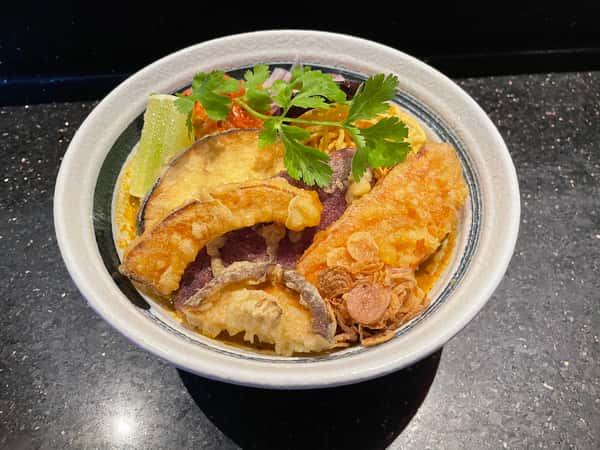 Veggie Tempura Coconut Curry Ramen (Khao Soi)