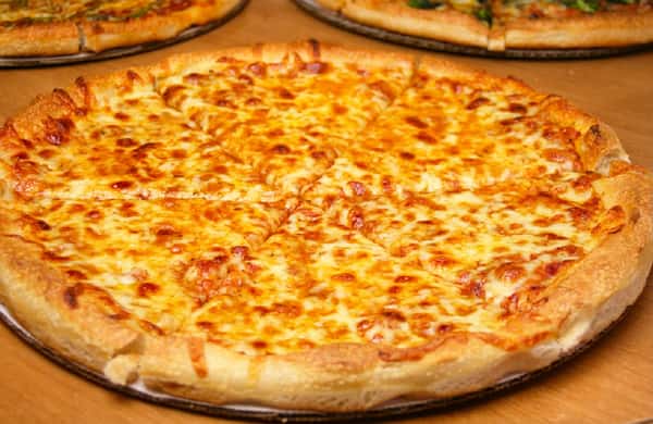 close up of a cheese pizza