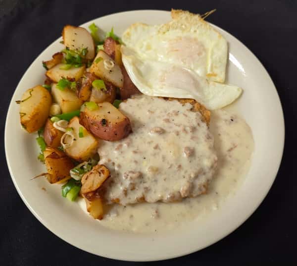 CHICKEN FRIED STEAK & EGGS