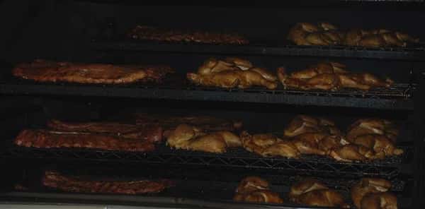 Meat in an oven baking