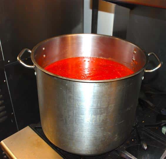 Food cooking in a pot