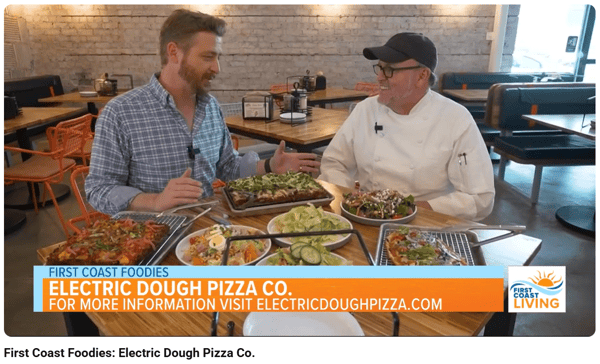 Photo of Chef Tom Gray and the host of First Coast Living at Electric Dough Pizza Co.