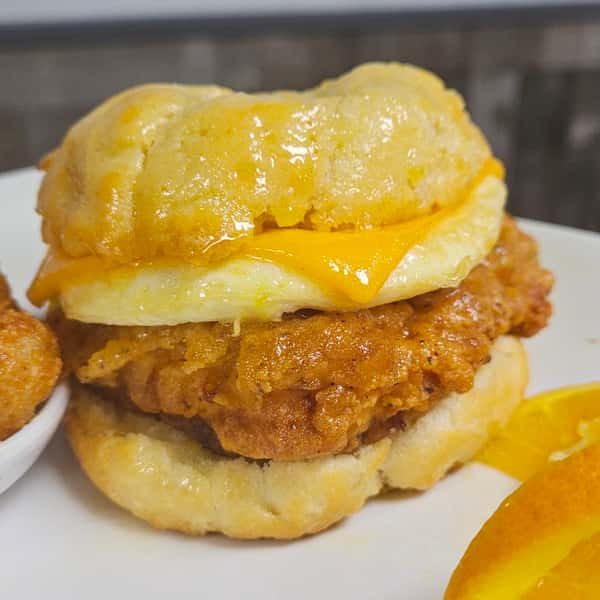 Chicken Egg and Cheese with potato rounds