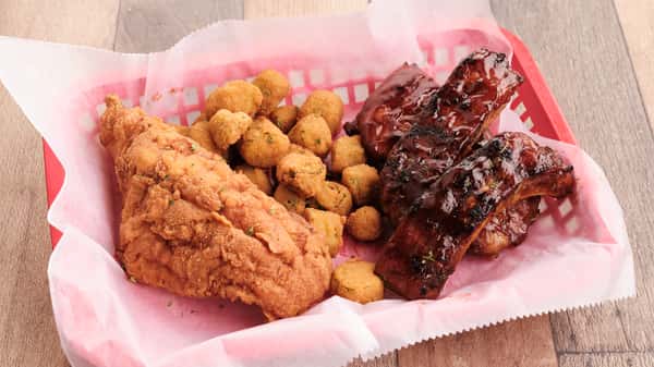 Rib and catfish with okra