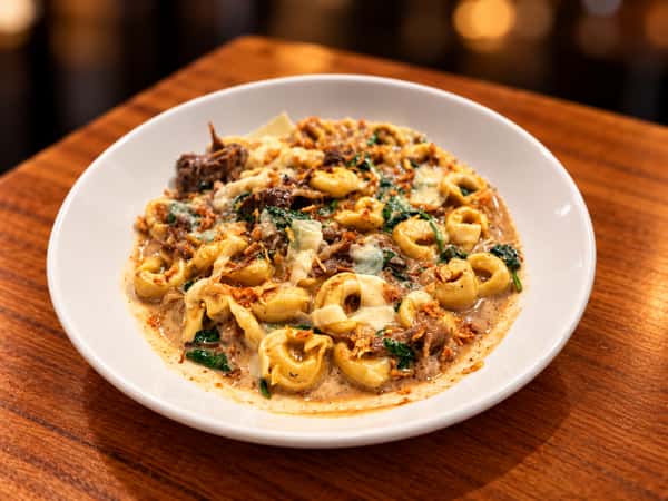 Creamy Tortellini with Spinach and Crispy Shallots